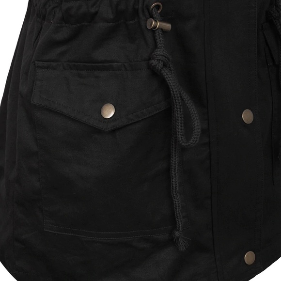 NWOT Zenana Outfitter Fur Lined Zip/Button/Hood Drawstring Vest BLACK SIZE M - Picture 8 of 13